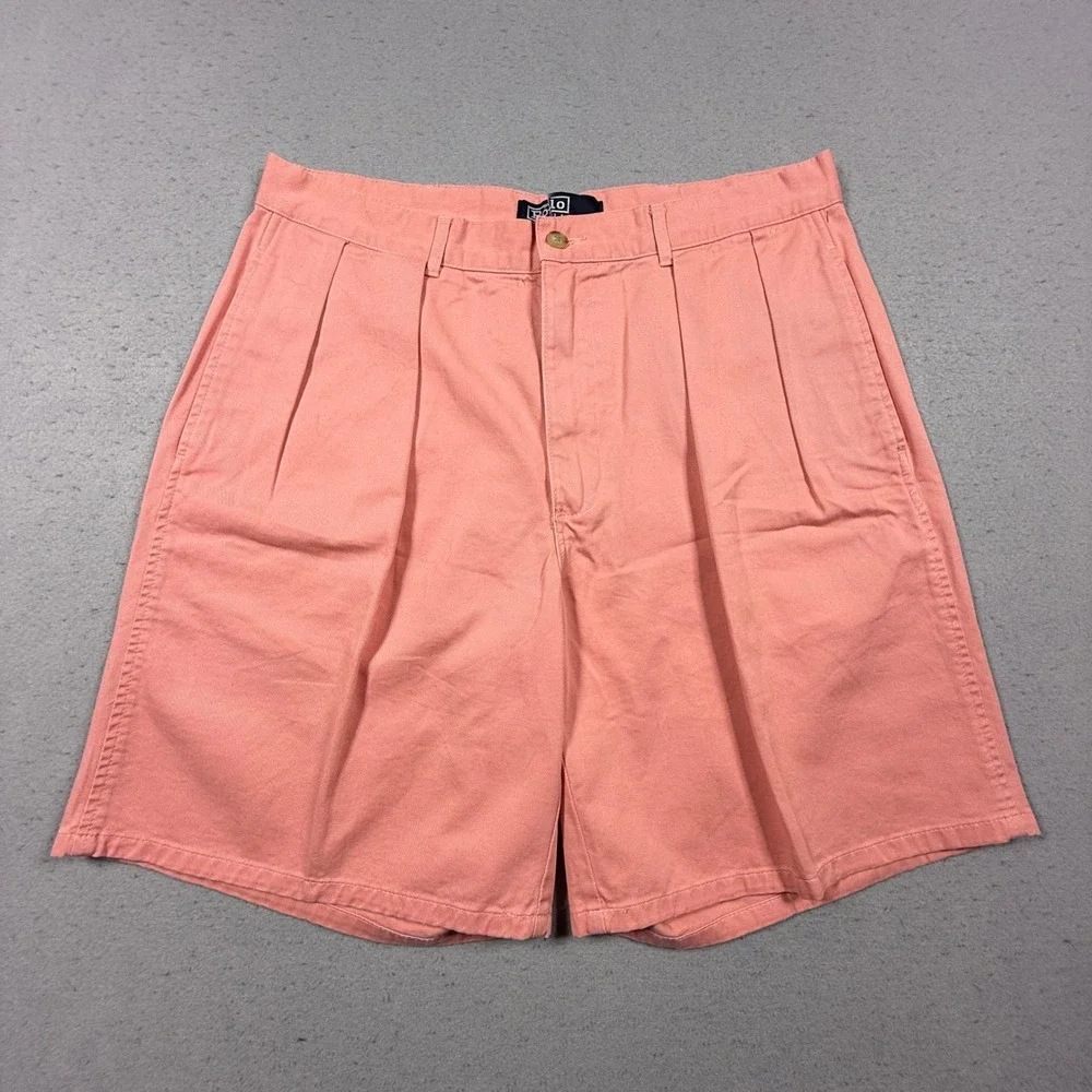 Polo Ralph Lauren Mens Pleated Chino Shorts Salmon Pink Cotton 32/33